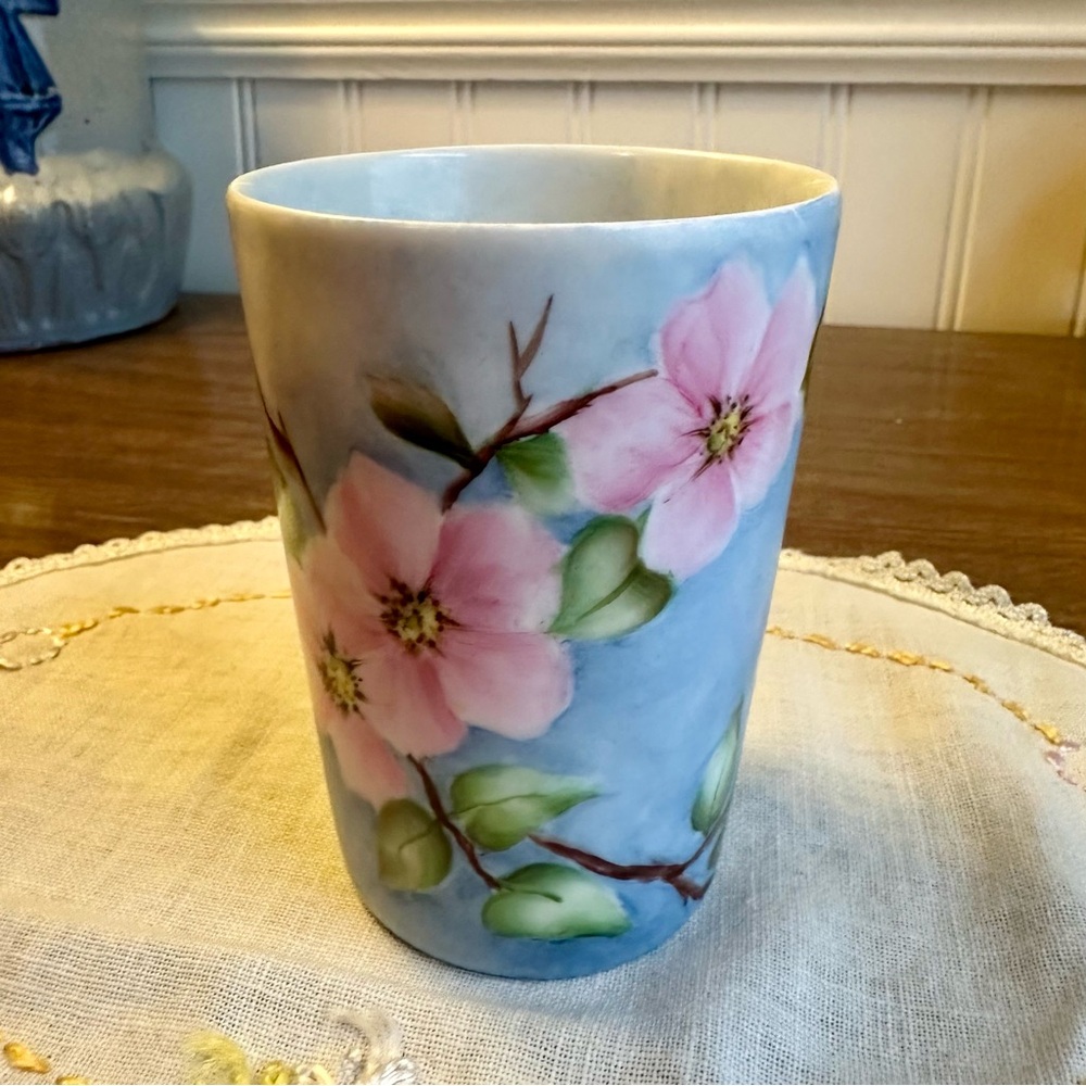 Vintage 1974 Hand Painted Cherry Blossom Holiday China Made in Germany Vase